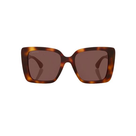 New GUCCI Sunglasses Brown Tortoise Shell Gold Metal GG Web Arms Square Womens - Picture 3 of 8